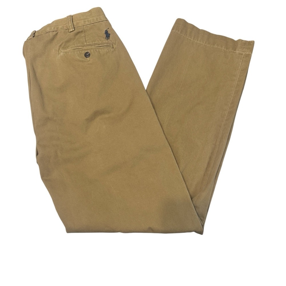 Polo Ralph Lauren Ethan Pant Men's Size 34/32 Khaki 100% Cotton Pleated Preppy - Picture 2 of 7